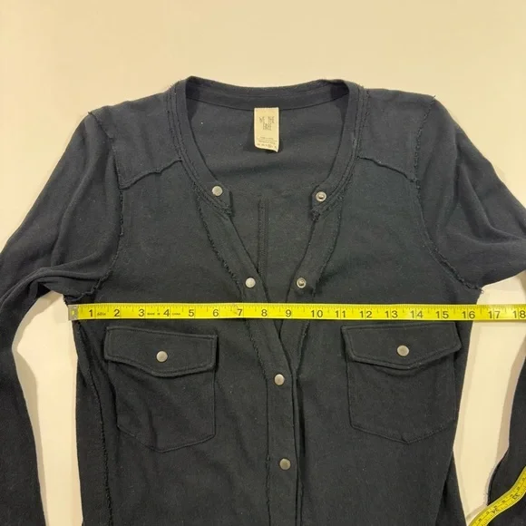 We The Free Starlight Snap Front Henley Shirt Black Long Sleeve - Picture 7 of 7